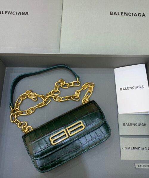 Balenciaga Gossip Small On Chain Shoulder Bag Dark Green, For Women, Women's Bags 7.4in/19cm