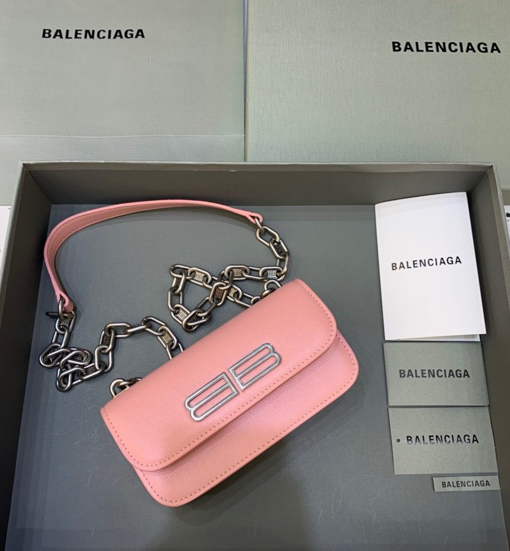Balenciaga Gossip Small On Chain Shoulder Bag Light Pink, For Women, Women's Bags 7.4in/19cm
