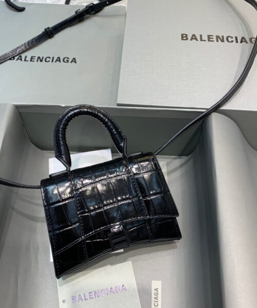 Balenciaga Hourglass Mini Handbag In Black, For Women, Women's Bags 4.7in/12cm