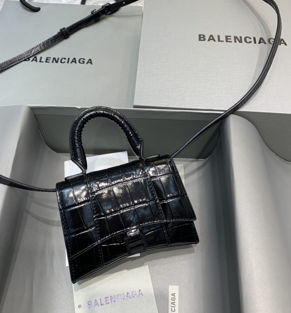 Balenciaga Hourglass Mini Handbag In Black, For Women, Women's Bags 4.7in/12cm