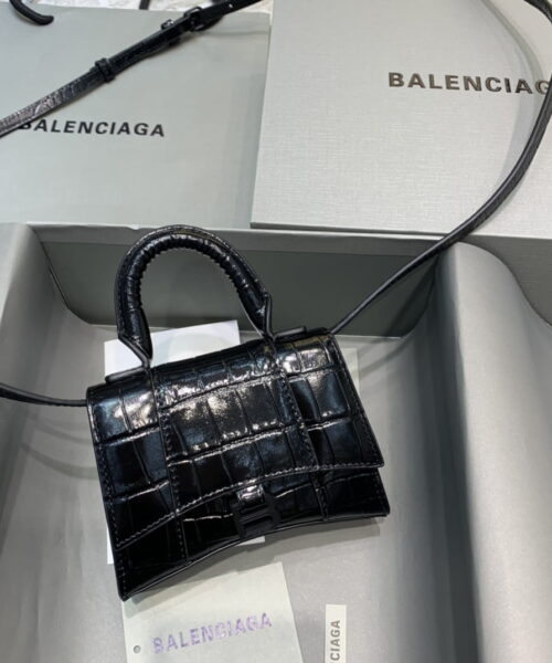Balenciaga Hourglass Mini Handbag In Black, For Women, Women's Bags 4.7in/12cm