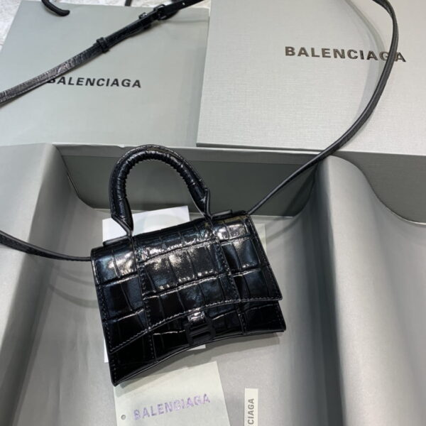 Balenciaga Hourglass Mini Handbag In Black, For Women, Women's Bags 4.7in/12cm