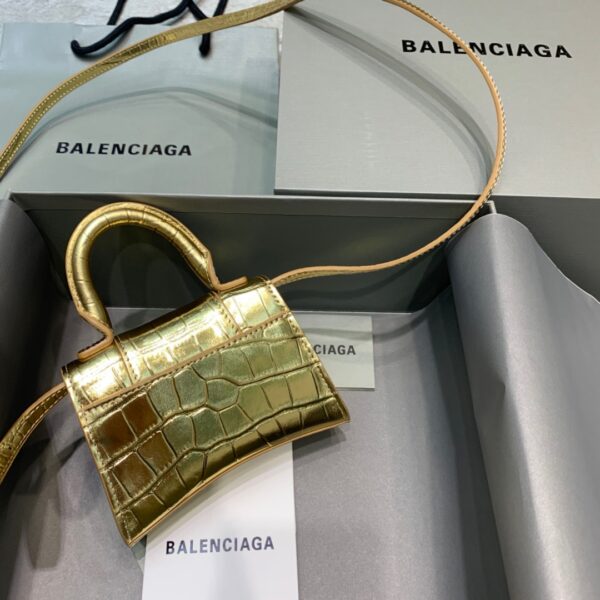 Balenciaga Hourglass Mini Handbag In Gold, For Women, Women's Bags 4.7in/12cm