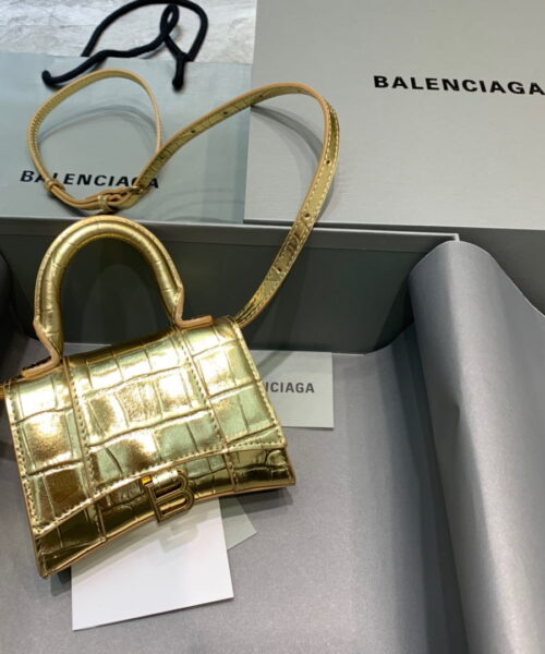 Balenciaga Hourglass Mini Handbag In Gold, For Women, Women's Bags 4.7in/12cm