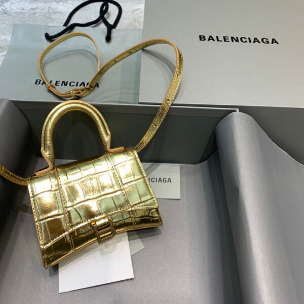 Balenciaga Hourglass Mini Handbag In Gold, For Women, Women's Bags 4.7in/12cm