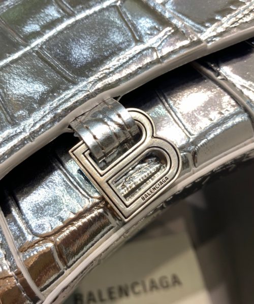 Balenciaga Hourglass Mini Handbag In Sliver, For Women, Women's Bags 4.7in/12cm 6373721S4CY8110