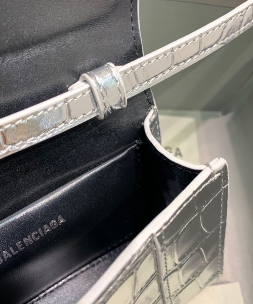 Balenciaga Hourglass Mini Handbag In Sliver, For Women, Women's Bags 4.7in/12cm 6373721S4CY8110