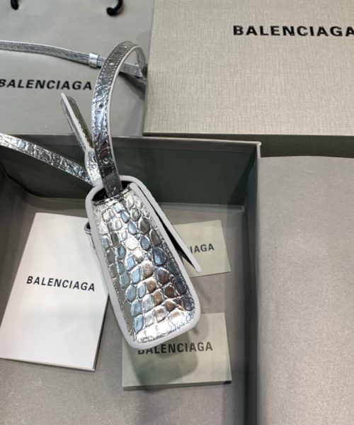 Balenciaga Hourglass Mini Handbag In Sliver, For Women, Women's Bags 4.7in/12cm 6373721S4CY8110