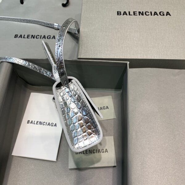 Balenciaga Hourglass Mini Handbag In Sliver, For Women, Women's Bags 4.7in/12cm 6373721S4CY8110