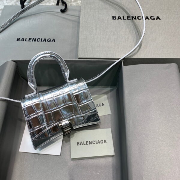 Balenciaga Hourglass Mini Handbag In Sliver, For Women, Women's Bags 4.7in/12cm 6373721S4CY8110