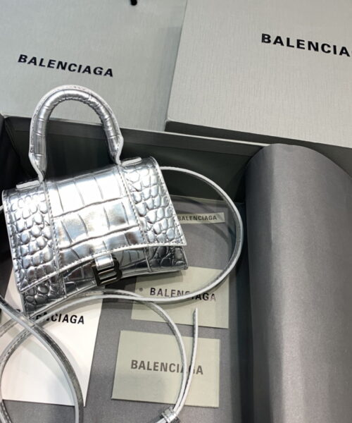 Balenciaga Hourglass Mini Handbag In Sliver, For Women, Women's Bags 4.7in/12cm