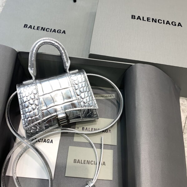 Balenciaga Hourglass Mini Handbag In Sliver, For Women, Women's Bags 4.7in/12cm