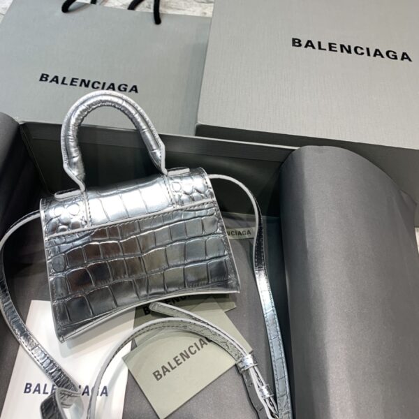 Balenciaga Hourglass Mini Handbag In Sliver, For Women, Women's Bags 4.7in/12cm
