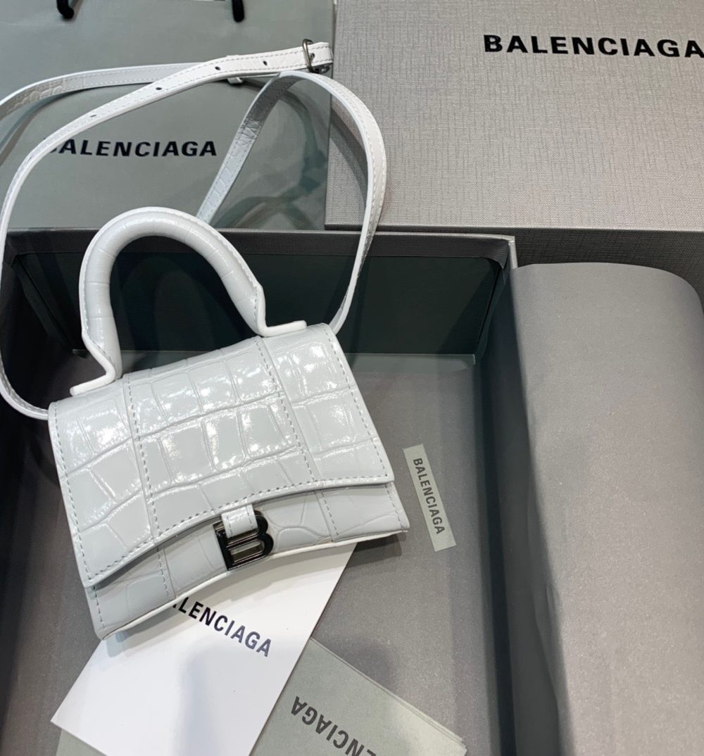Balenciaga Hourglass Mini Handbag In White, For Women, Women's Bags 4.7in/12cm 6373721LR6Y9016