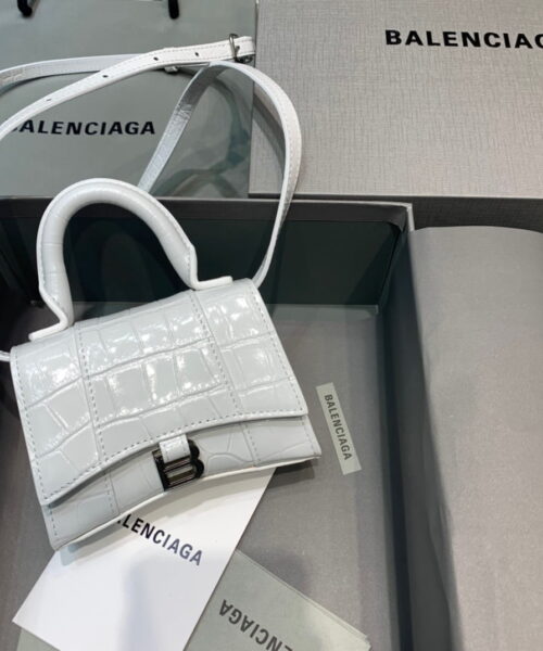 Balenciaga Hourglass Mini Handbag In White, For Women, Women's Bags 4.7in/12cm 6373721LR6Y9016