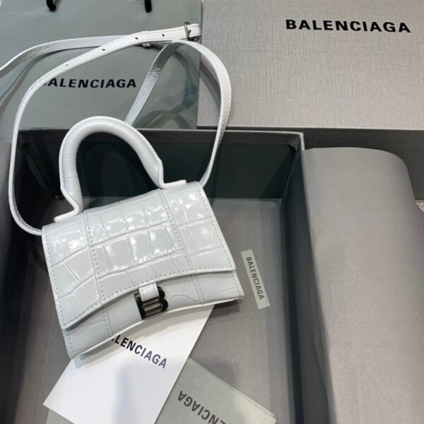 Balenciaga Hourglass Mini Handbag In White, For Women, Women's Bags 4.7in/12cm 6373721LR6Y9016