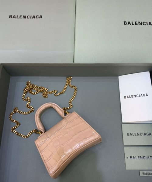 Balenciaga Hourglass Mini Handbag With Chain In Beige, For Women, Women's Bags 4.7in/12cm