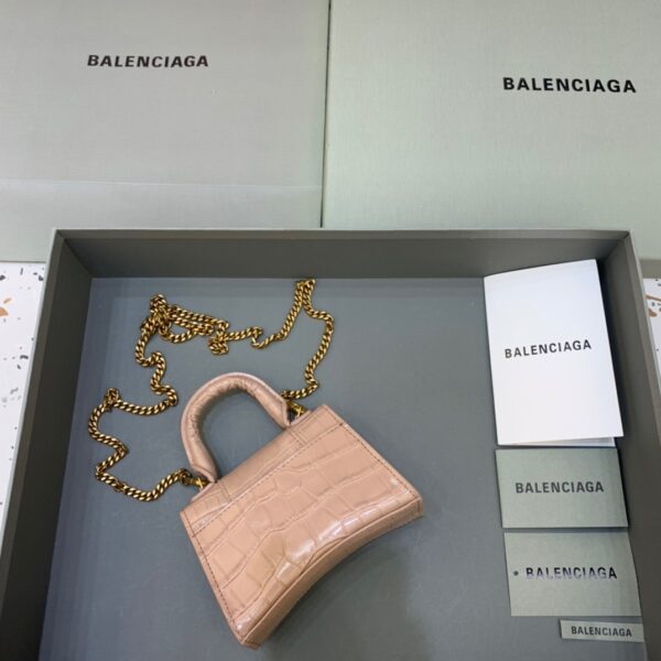 Balenciaga Hourglass Mini Handbag With Chain In Beige, For Women, Women's Bags 4.7in/12cm