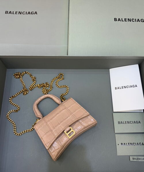 Balenciaga Hourglass Mini Handbag With Chain In Beige, For Women, Women's Bags 4.7in/12cm