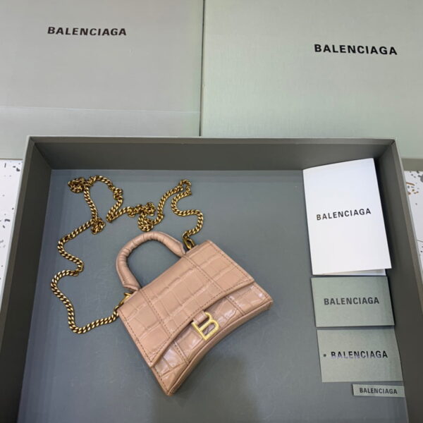 Balenciaga Hourglass Mini Handbag With Chain In Beige, For Women, Women's Bags 4.7in/12cm