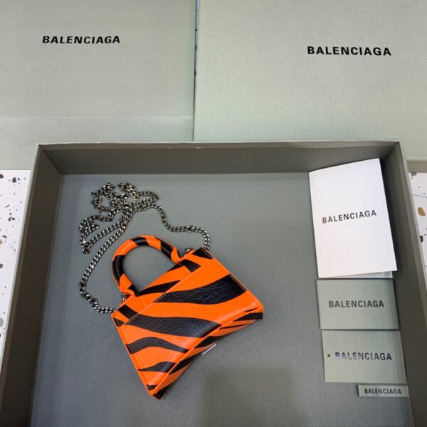 Balenciaga Hourglass Mini Handbag With Chain In Black And Orange, For Women, Women's Bags 4.7in/12cm