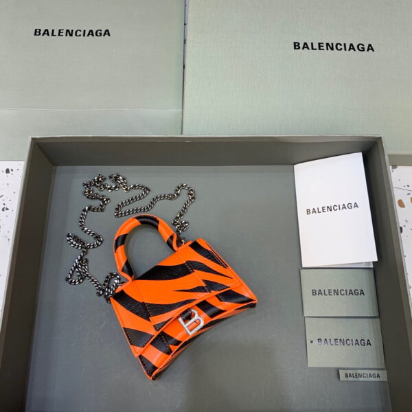 Balenciaga Hourglass Mini Handbag With Chain In Black And Orange, For Women, Women's Bags 4.7in/12cm