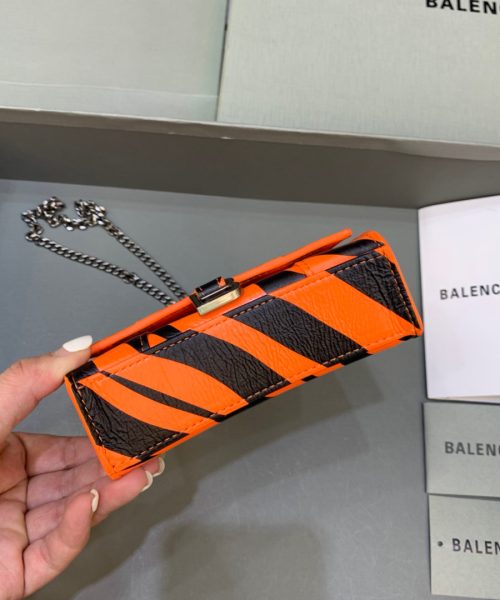 Balenciaga Hourglass Mini Handbag With Chain In Black And Orange, For Women, Women's Bags 4.7in/12cm