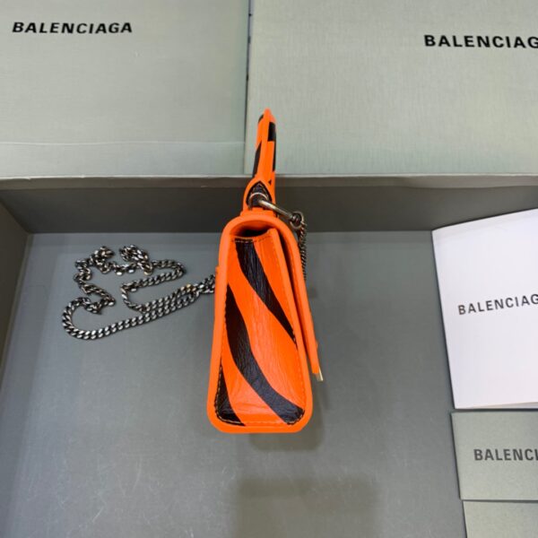 Balenciaga Hourglass Mini Handbag With Chain In Black And Orange, For Women, Women's Bags 4.7in/12cm