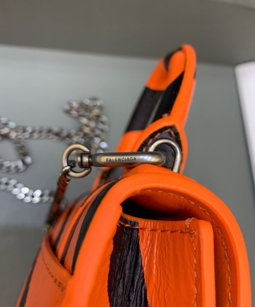 Balenciaga Hourglass Mini Handbag With Chain In Black And Orange, For Women, Women's Bags 4.7in/12cm
