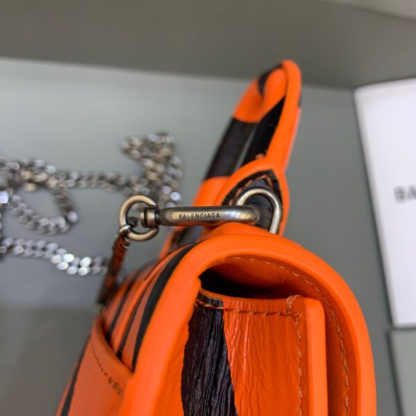 Balenciaga Hourglass Mini Handbag With Chain In Black And Orange, For Women, Women's Bags 4.7in/12cm