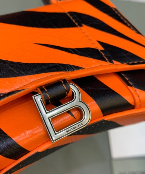 Balenciaga Hourglass Mini Handbag With Chain In Black And Orange, For Women, Women's Bags 4.7in/12cm