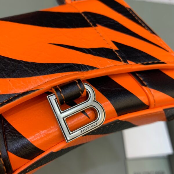 Balenciaga Hourglass Mini Handbag With Chain In Black And Orange, For Women, Women's Bags 4.7in/12cm