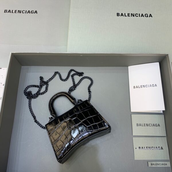 Balenciaga Hourglass Mini Handbag With Chain In Black, For Women, Women's Bags 4.7in/12cm