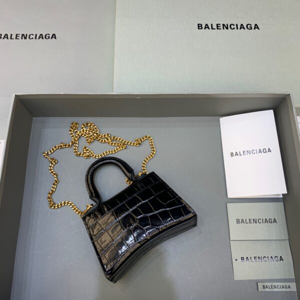 Balenciaga Hourglass Mini Handbag With Chain In Black, For Women, Women's Bags 4.7in/12cm