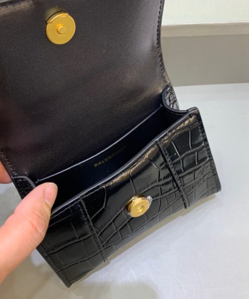 Balenciaga Hourglass Mini Handbag With Chain In Black, For Women, Women's Bags 4.7in/12cm