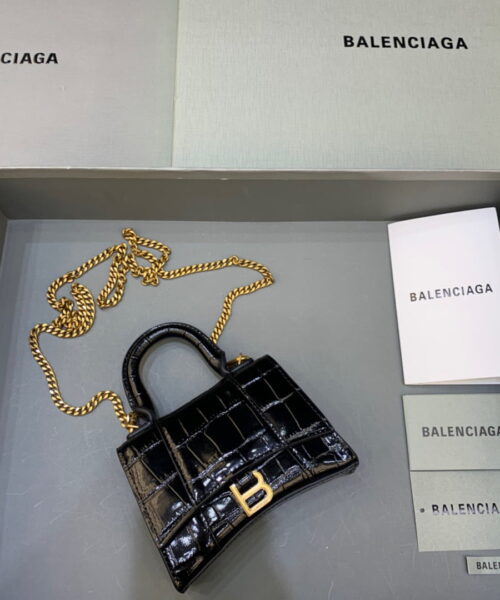 Balenciaga Hourglass Mini Handbag With Chain In Black, For Women, Women's Bags 4.7in/12cm