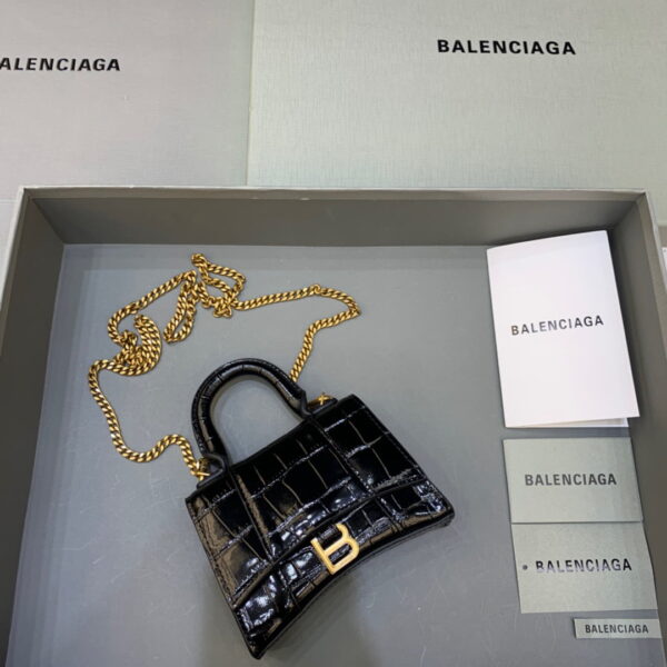 Balenciaga Hourglass Mini Handbag With Chain In Black, For Women, Women's Bags 4.7in/12cm