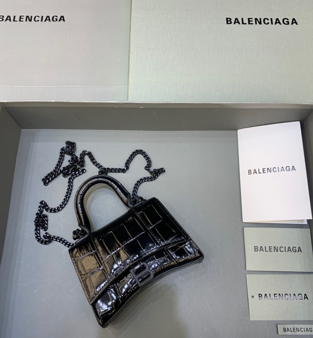 Balenciaga Hourglass Mini Handbag With Chain In Black, For Women, Women's Bags 4.7in/12cm