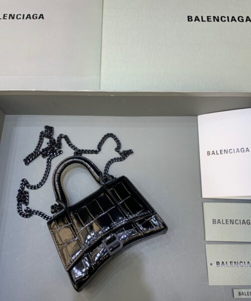 Balenciaga Hourglass Mini Handbag With Chain In Black, For Women, Women's Bags 4.7in/12cm