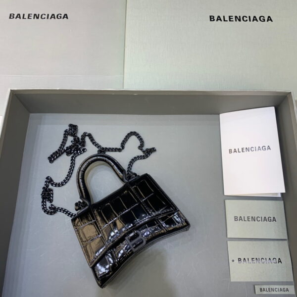 Balenciaga Hourglass Mini Handbag With Chain In Black, For Women, Women's Bags 4.7in/12cm