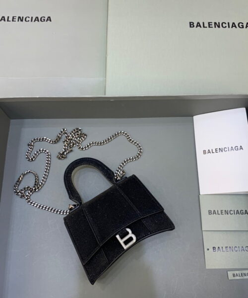 Balenciaga Hourglass Mini Handbag With Chain In Black, For Women, Women's Bags 4.7in/12cm
