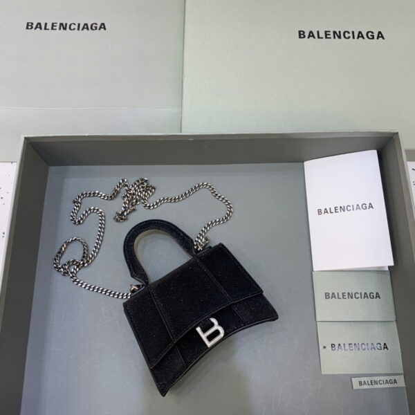 Balenciaga Hourglass Mini Handbag With Chain In Black, For Women, Women's Bags 4.7in/12cm