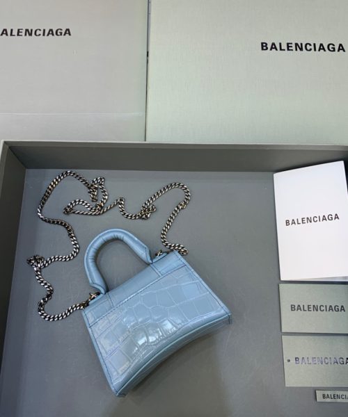 Balenciaga Hourglass Mini Handbag With Chain In Blue, For Women, Women's Bags 4.7in/12cm