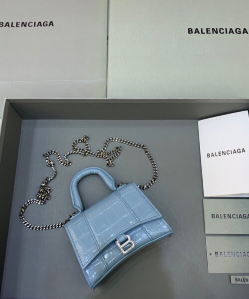Balenciaga Hourglass Mini Handbag With Chain In Blue, For Women, Women's Bags 4.7in/12cm