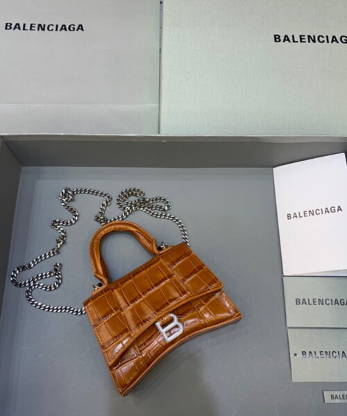Balenciaga Hourglass Mini Handbag With Chain In Brown, For Women, Women's Bags 4.7in/12cm