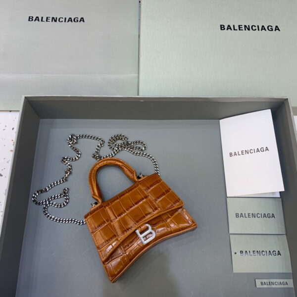 Balenciaga Hourglass Mini Handbag With Chain In Brown, For Women, Women's Bags 4.7in/12cm