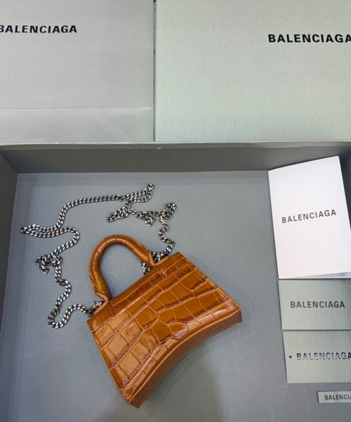 Balenciaga Hourglass Mini Handbag With Chain In Brown, For Women, Women's Bags 4.7in/12cm