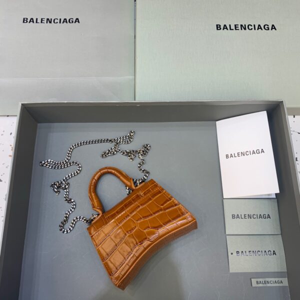 Balenciaga Hourglass Mini Handbag With Chain In Brown, For Women, Women's Bags 4.7in/12cm