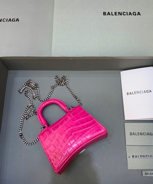 Balenciaga Hourglass Mini Handbag With Chain In Dark Pink, For Women, Women's Bags 4.7in/12cm