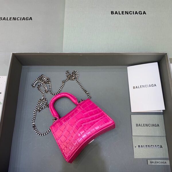 Balenciaga Hourglass Mini Handbag With Chain In Dark Pink, For Women, Women's Bags 4.7in/12cm